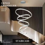 5-Rings D31.5’’ Modern LED Chandelier Silver Dimmable High Ceiling Chandeliers F... - Image 5