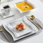 MALACASA Plates and Bowls Sets, 30 Piece Porcelain Dinnerware Sets for 6, Square... - Image 5