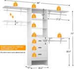 Besiost Closet System with Drawer - 8FT Wood Closet Organizer System with 3 Hang... - Image 4