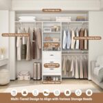 Besiost Closet System with Drawer - 8FT Wood Closet Organizer System with 3 Hang... - Image 7