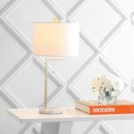 JONATHAN Y 24.5" Brass Gold/White Marble Modern Table Lamp for Bedroom, Linear D... - Image 3