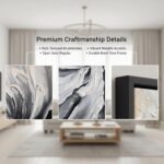 Hand Painted White And Black Flower Canvas Wall Art for Living Room,Large Framed... - Image 3