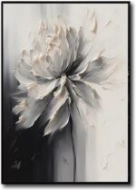 Hand Painted White And Black Flower Canvas Wall Art for Living Room,Large Framed... - Image 4