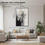 Hand Painted White And Black Flower Canvas Wall Art for Living Room,Large Framed... - Image 5