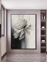Hand Painted White And Black Flower Canvas Wall Art for Living Room,Large Framed... - Image 6