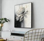 Hand Painted White And Black Flower Canvas Wall Art for Living Room,Large Framed... - Image 7