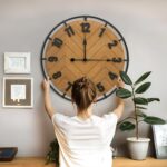 Micasso 27 Inch Large Farmhouse Wall Clock - Silent Non Ticking Rustic Wood & Me... - Image 3