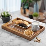 17 Inch Acacia Wood Serving Tray with Handles - Large Wooden Tray for Ottoman, B... - Image 3