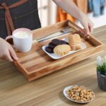 17 Inch Acacia Wood Serving Tray with Handles - Large Wooden Tray for Ottoman, B... - Image 4