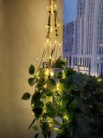 Comtelek Macrame Plant Hanger with Lights Indoor Hanging Planter Basket with Woo... - Image 6