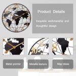 Large World Map Wall Clock, Metal Minimalist Modern Clock,Round Silent Non-Ticki... - Image 4
