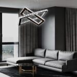 Dimmable Crystal Chandelier, Modern Rectangular 2 Ring LED Pendant Light with Re... - Image 3