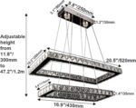 Dimmable Crystal Chandelier, Modern Rectangular 2 Ring LED Pendant Light with Re... - Image 4