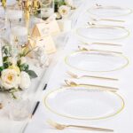 Rubtlamp 100 Pcs Gold Plastic Plates, 10 inch Clear Gold Dinner Plates, Hammer P... - Image 6