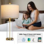 26" Gold Glass Table Lamps Set of 2, 3-Way Dimmable Touch Control Living Room La... - Image 5