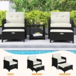 Yaheetech 5 Piece Patio Conversation Set with Ottomans, PE Wicker Balcony Furnit... - Image 5