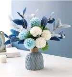 Artificial Flowers with Ceramic Vase Faux Hydrangea Flower Arrangements Table Ce... - Image 4