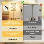 Hong-in Gold Lamps for Night Stands-Crystal Table Lamp with USB-C+A & AC Chargin... - Image 4