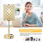 Hong-in Gold Lamps for Night Stands-Crystal Table Lamp with USB-C+A & AC Chargin... - Image 5