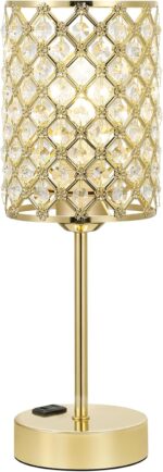 Hong-in Gold Lamps for Night Stands-Crystal Table Lamp with USB-C+A & AC Chargin... - Image 9