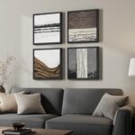 Framed Abstract Neutral Wall Art Set of 4, Modern Brown White Gray Canvas Prints... - Image 3