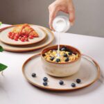 LeRatio Ceramic Dinnerware Sets for 4,12-Piece Plates and Bowls,Handmade Reactiv... - Image 4