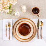 LeRatio Ceramic Dinnerware Sets for 4,12-Piece Plates and Bowls,Handmade Reactiv... - Image 5