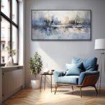 Abstract Wall Art Blue and White Reflection Large Size Framed Artwork Wall Decor... - Image 3