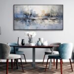 Abstract Wall Art Blue and White Reflection Large Size Framed Artwork Wall Decor... - Image 4