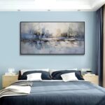 Abstract Wall Art Blue and White Reflection Large Size Framed Artwork Wall Decor... - Image 5
