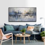 Abstract Wall Art Blue and White Reflection Large Size Framed Artwork Wall Decor... - Image 6
