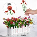Artificial Colorful Flowers Plants in Picket Fence Pot, Fake Silk Flowers Eucaly... - Image 3