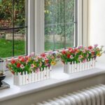 Artificial Colorful Flowers Plants in Picket Fence Pot, Fake Silk Flowers Eucaly... - Image 4