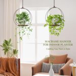 Hanging Planters for Indoor Plants: Macrame Plant Hanger with Sturdy Wood Base, ... - Image 3
