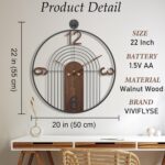 Modern Large Walnut Dial Wall Clock, Wood Metal Frame Silent Non Ticking Wall Cl... - Image 4