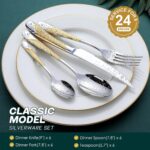 Hammered Silver Gold Silverware Set, OGORI 24-Piece 18/10 Stainless Steel Flatwa... - Image 3
