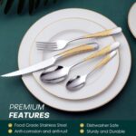 Hammered Silver Gold Silverware Set, OGORI 24-Piece 18/10 Stainless Steel Flatwa... - Image 5