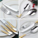 Hammered Silver Gold Silverware Set, OGORI 24-Piece 18/10 Stainless Steel Flatwa... - Image 6