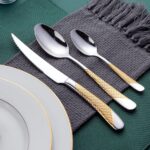 Hammered Silver Gold Silverware Set, OGORI 24-Piece 18/10 Stainless Steel Flatwa... - Image 8