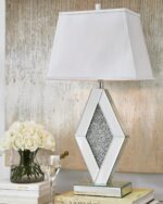 Signature Design by Ashley Prunella 30" Glam Crystal Bead Mirrored Glass Table L... - Image 3