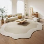 Minimalist Cream Beige Irregular Area Rug 5x8 Modern Abstract Shaped Rugs for Li... - Image 3