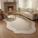 Minimalist Cream Beige Irregular Area Rug 5x8 Modern Abstract Shaped Rugs for Li... - Image 4