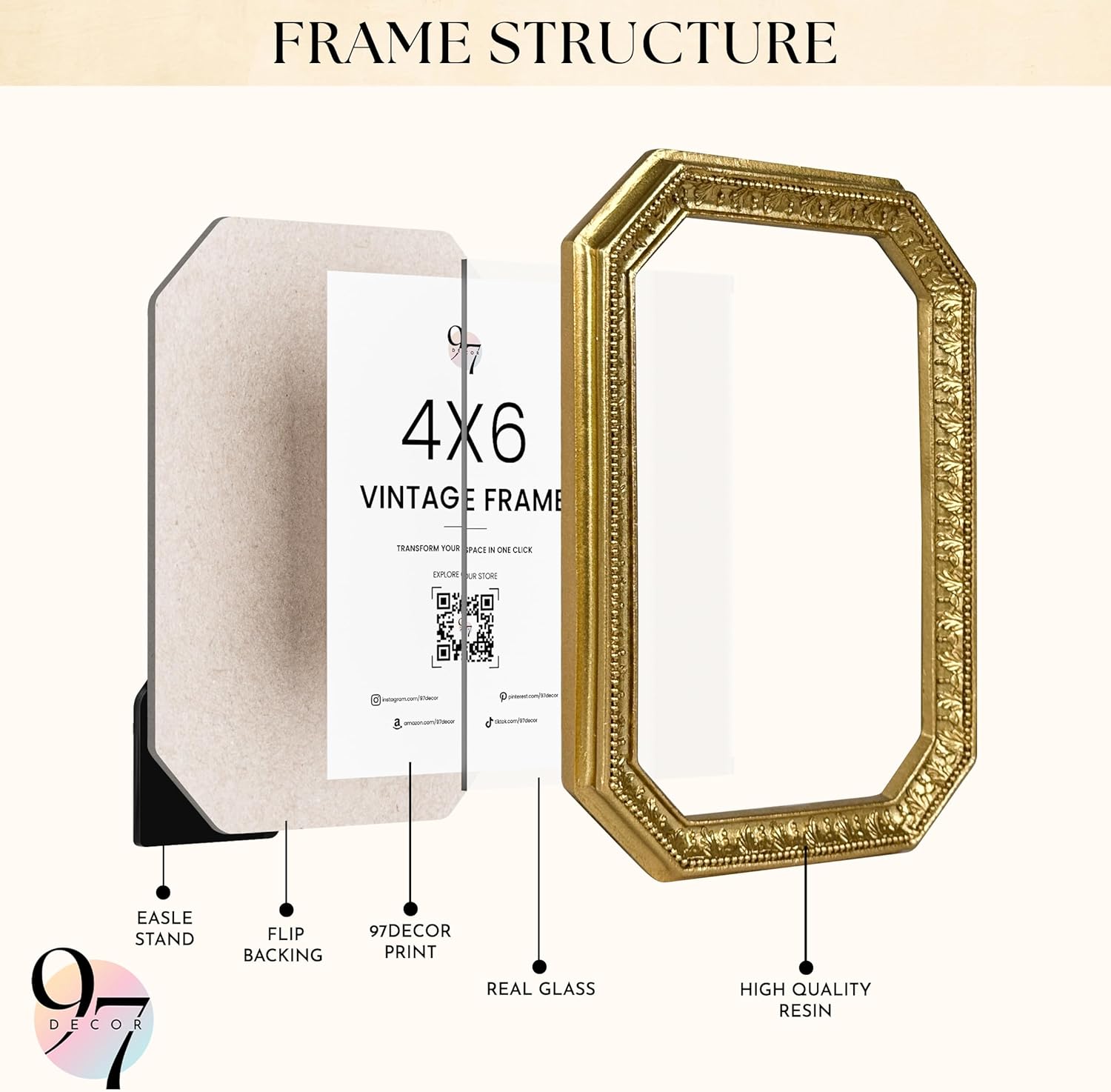97 Decor 4x6 Vintage Picture Frame - Gold Antique Frame 4x6, Small Ornate Frames... - Image 3