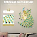 29.5" Large Peacock Wall Clock Crystal Decor, 3D Creative Luxury Wall Clock Sile... - Image 7