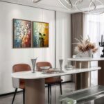 2 Piece Framed Canvas Art Prints Morning Glory Modern Abstract White Flowers Oil... - Image 5