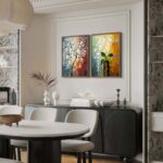 2 Piece Framed Canvas Art Prints Morning Glory Modern Abstract White Flowers Oil... - Image 6