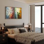 2 Piece Framed Canvas Art Prints Morning Glory Modern Abstract White Flowers Oil... - Image 7