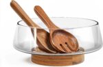 KITEISCAT Extra Large Glass Salad Bowl Set - Party Salad Bowls with Acacia Wood ... - Image 2