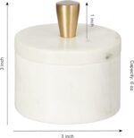 Queenza White Marble Salt Cellar with Lid and Brass Knob, 3 Inch Salt Box - Image 3