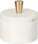 Queenza White Marble Salt Cellar with Lid and Brass Knob, 3 Inch Salt Box - Image 5